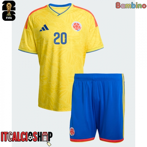 Colombia Juan Fernando Quintero #20 Prima Maglia Bambino Mondiali 2026 Manica Corta (+ Pantaloni corti)